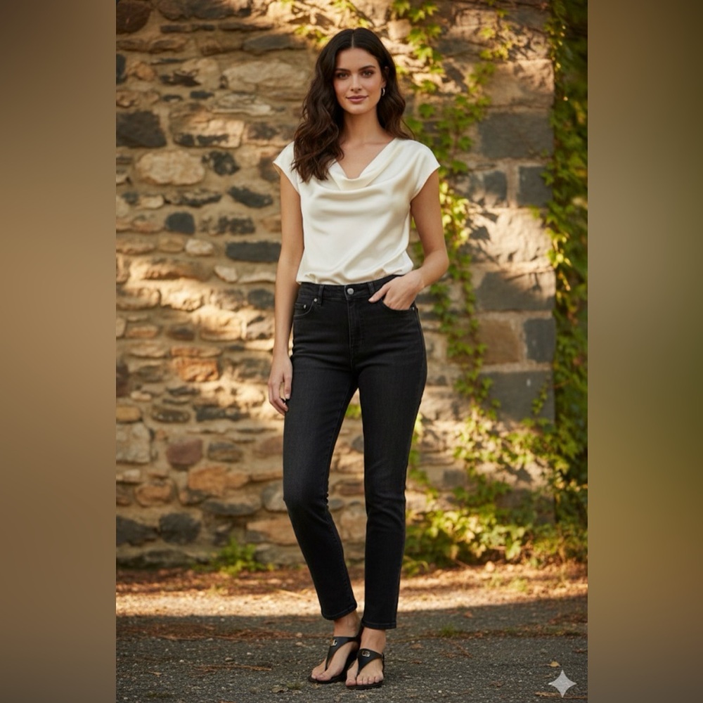 NWT‎ Lauren by Ralph Lauren black relaxed taper jeans size 6